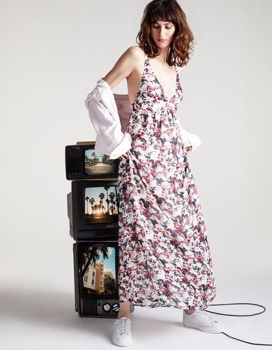 Vestido largo crep&eacute; de viscosa estampado acuarela - IKKS