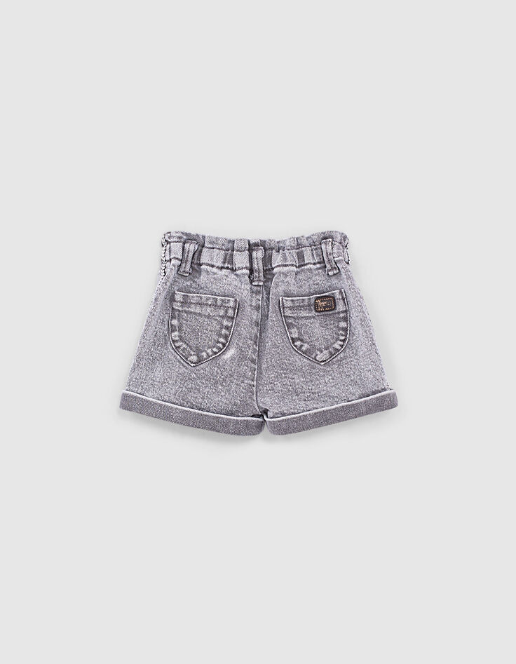 Shorts jean orgánicos gris claro tiras étnicas bebé niña -3