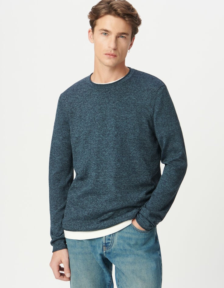 Pull bleu tricot mouliné Homme-2 Pull bleu tricot mouliné Homme-2