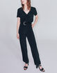 Combinaison viscose Ecovero® longue noire nouée dos femme-6