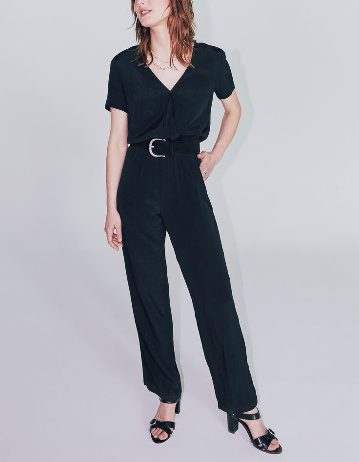 Combinaison viscose Ecovero® longue noire nouée dos femme-6