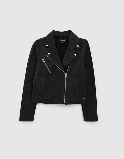 Cardigan noir esprit motard maille paillet&eacute; fille - IKKS