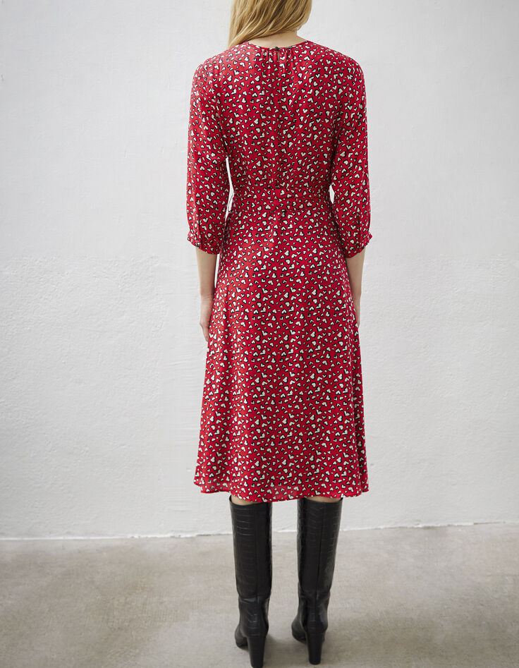 Women’s heart print midi dress with lace-3