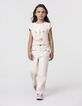 T-shirt beige coton bio palmier-tigre copper fille-7