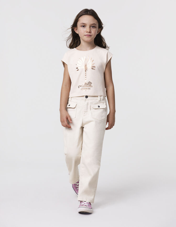 T-shirt beige coton bio palmier-tigre copper fille-7