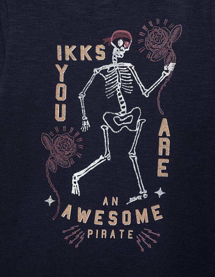Boys’ navy T-shirt with skeleton-pirate and roses image-3 Boys’ navy T-shirt with skeleton-pirate and roses image-3
