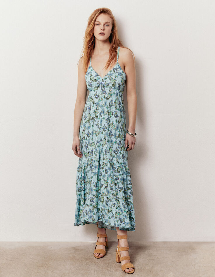 Women’s turquoise Paisley print viscose long dress-5