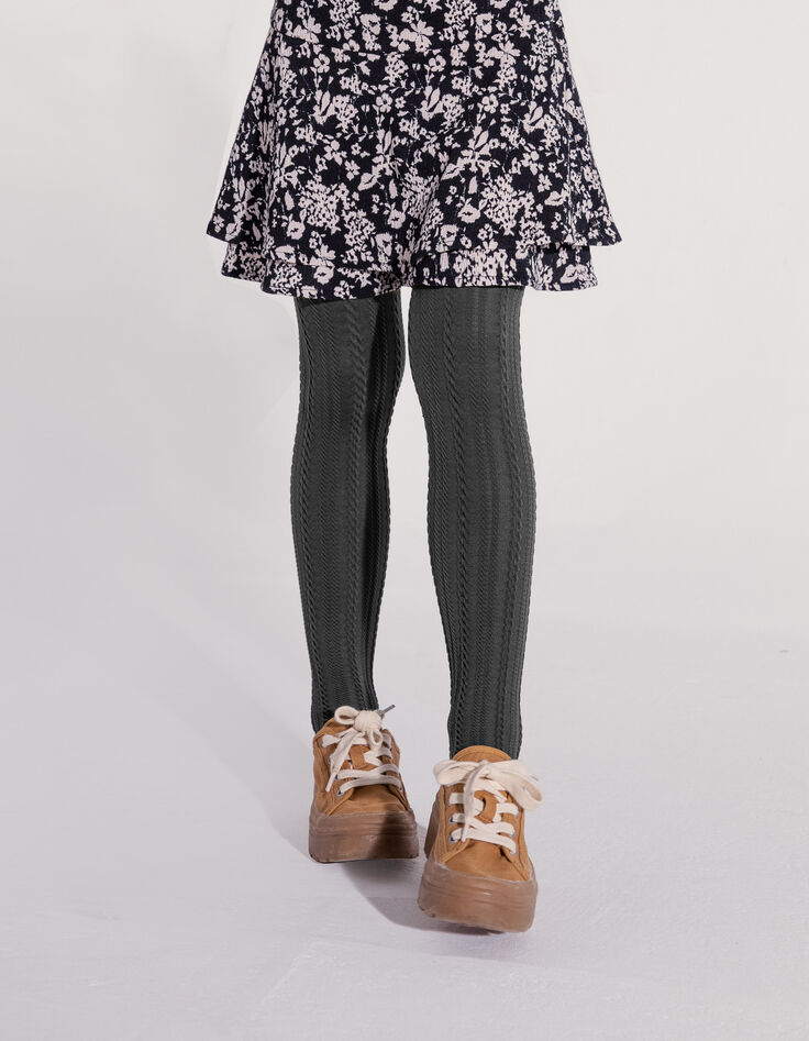 Anthrazitgraue Mädchenstrumpfhose mit Zierstrick-2