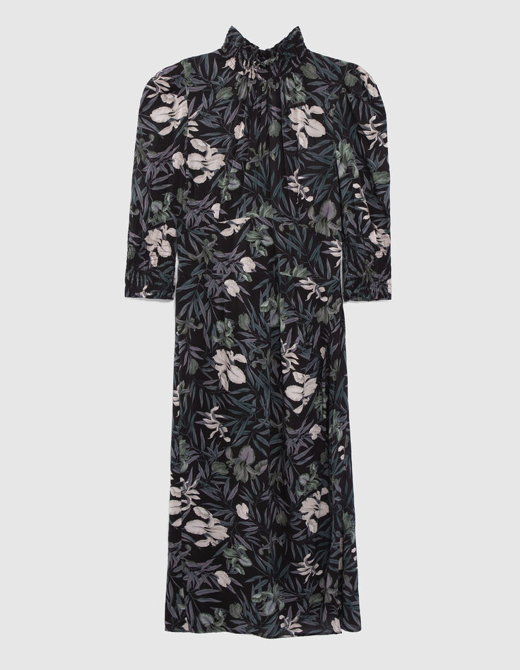Zwarte midi-jurk LENZING™ ECOVERO™ orchideeprint Dames-5 Zwarte midi-jurk LENZING™ ECOVERO™ orchideeprint Dames-5