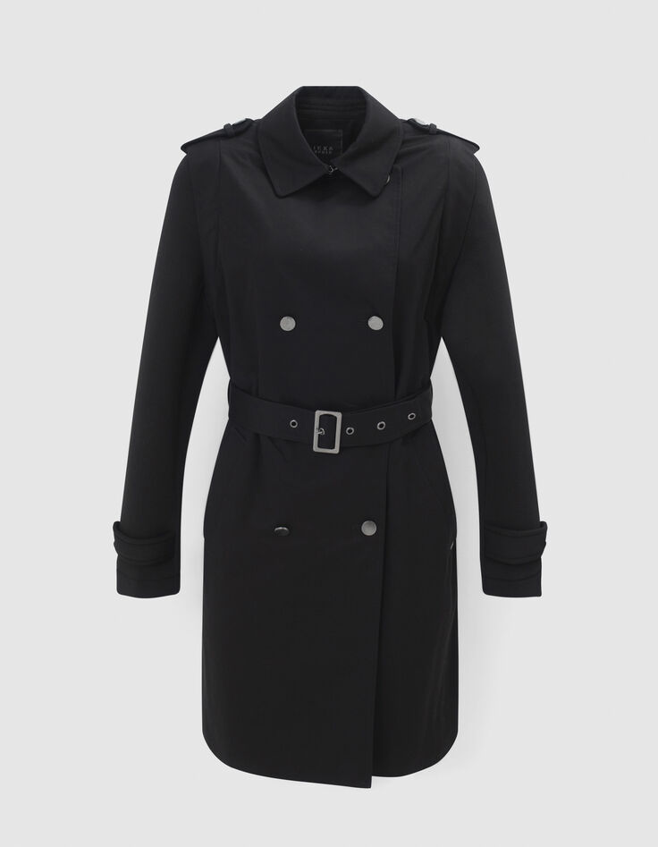 Women’s black mixed fabric trench coat + neoprene sleeves-4