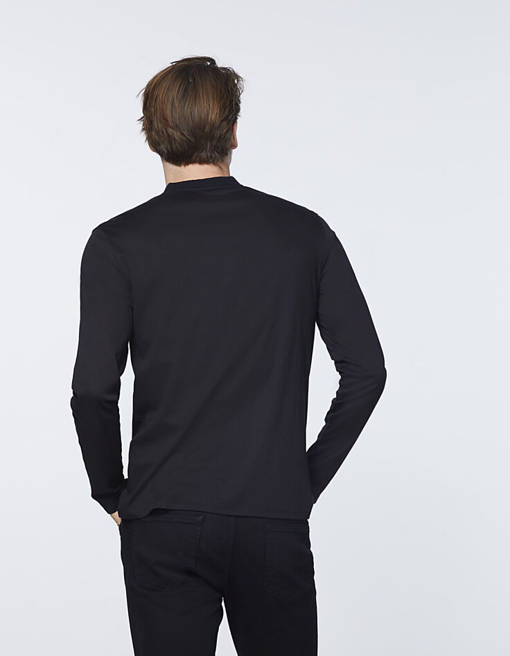 Men's black Interlock long sleeve polo shirt-3
