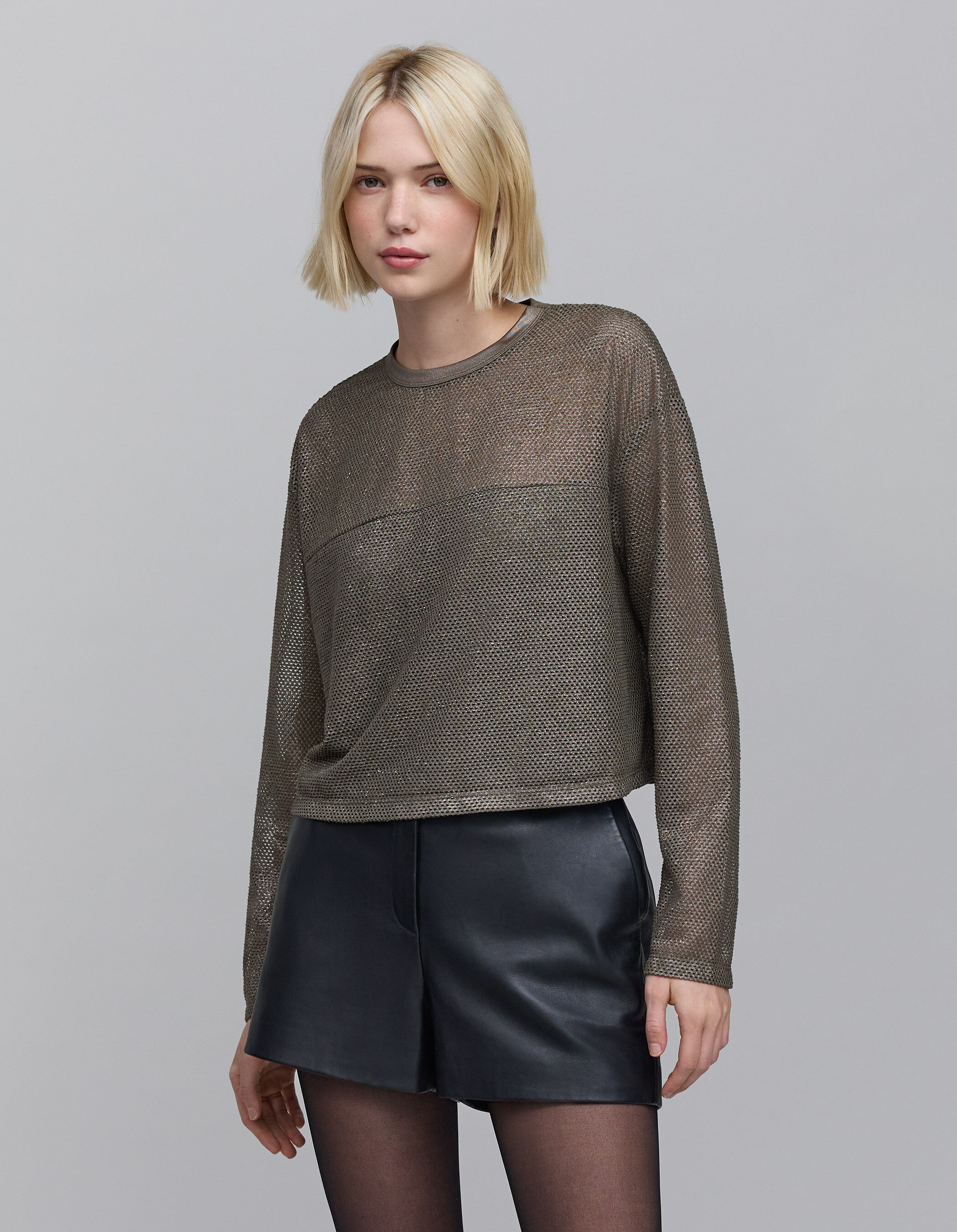 Women s khaki coated mesh sweatshirt IKKS