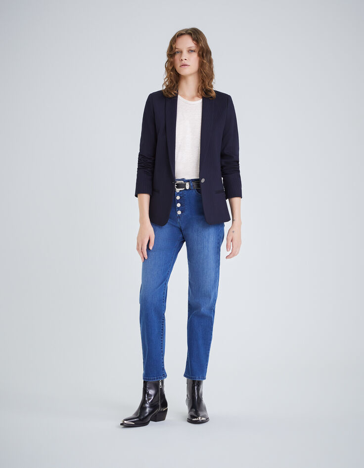Veste de costume marine maille à rayures tennis Femme-5