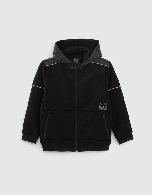 Schwarze Jungenstrickjacke mit Reflective-Kapuze