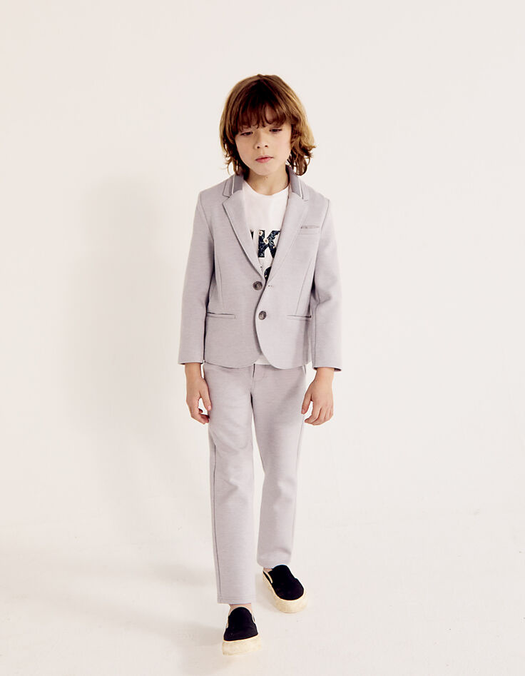 Boys&rsquo; medium grey marl knit fabric trousers with ribbing -1