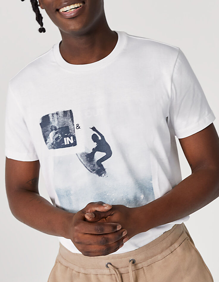 Tee-shirt blanc visuels guitariste-surfeur bio Homme-2