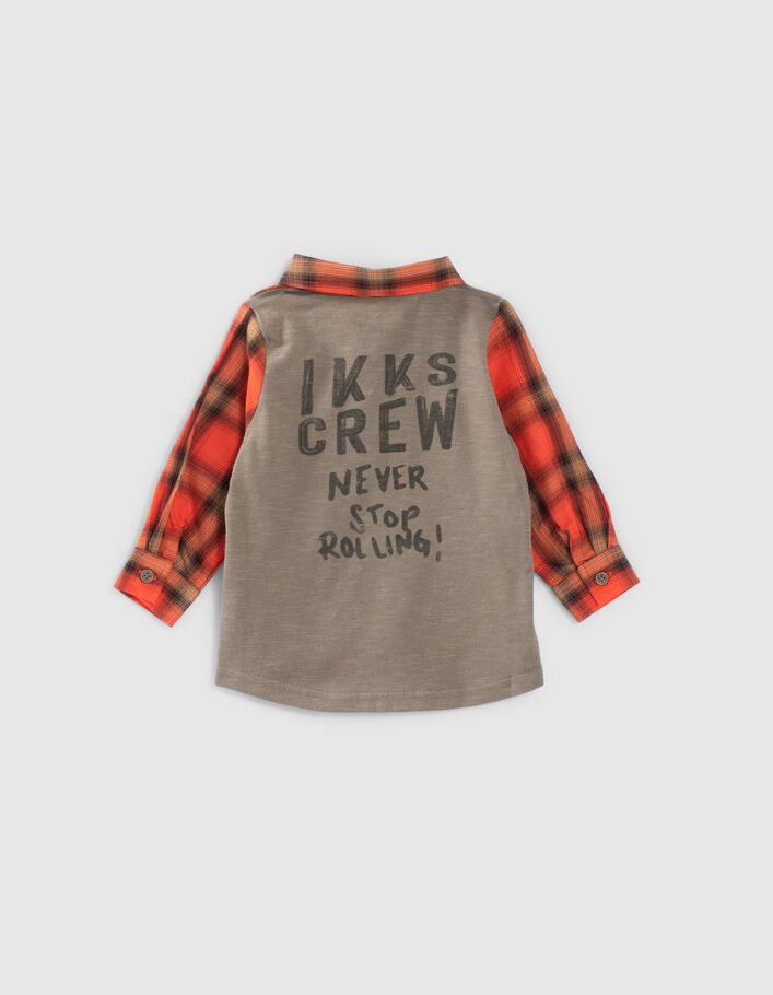 Baby boys' orange check shirt with printed jersey back
