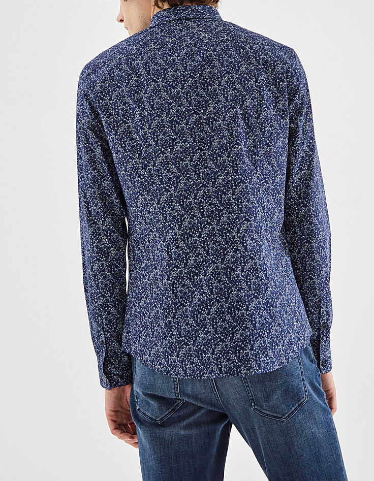Camisa SLIM azul oscuro estampado vegetal Hombre-3
