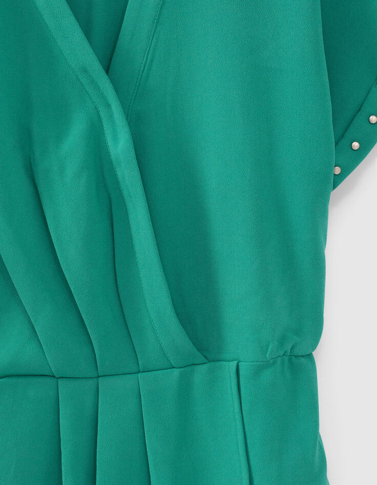 Robe verte forme portefeuille manches cloutées Femme-4