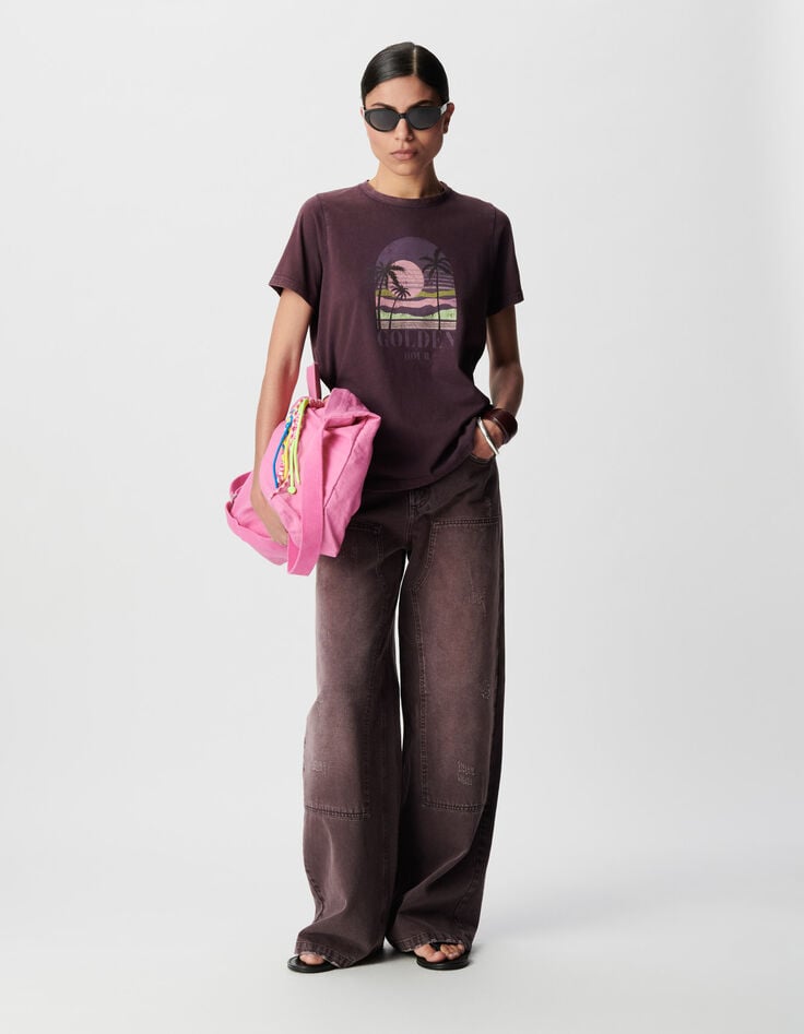 Tee-shirt col V magnum coton bio visuel palmiers Femme-1