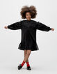 Girls’ black embroidered velvet dress with tulle ruffles-2