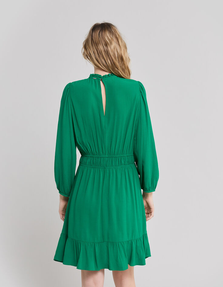 Robe verte upcyclée col collerette Femme-3