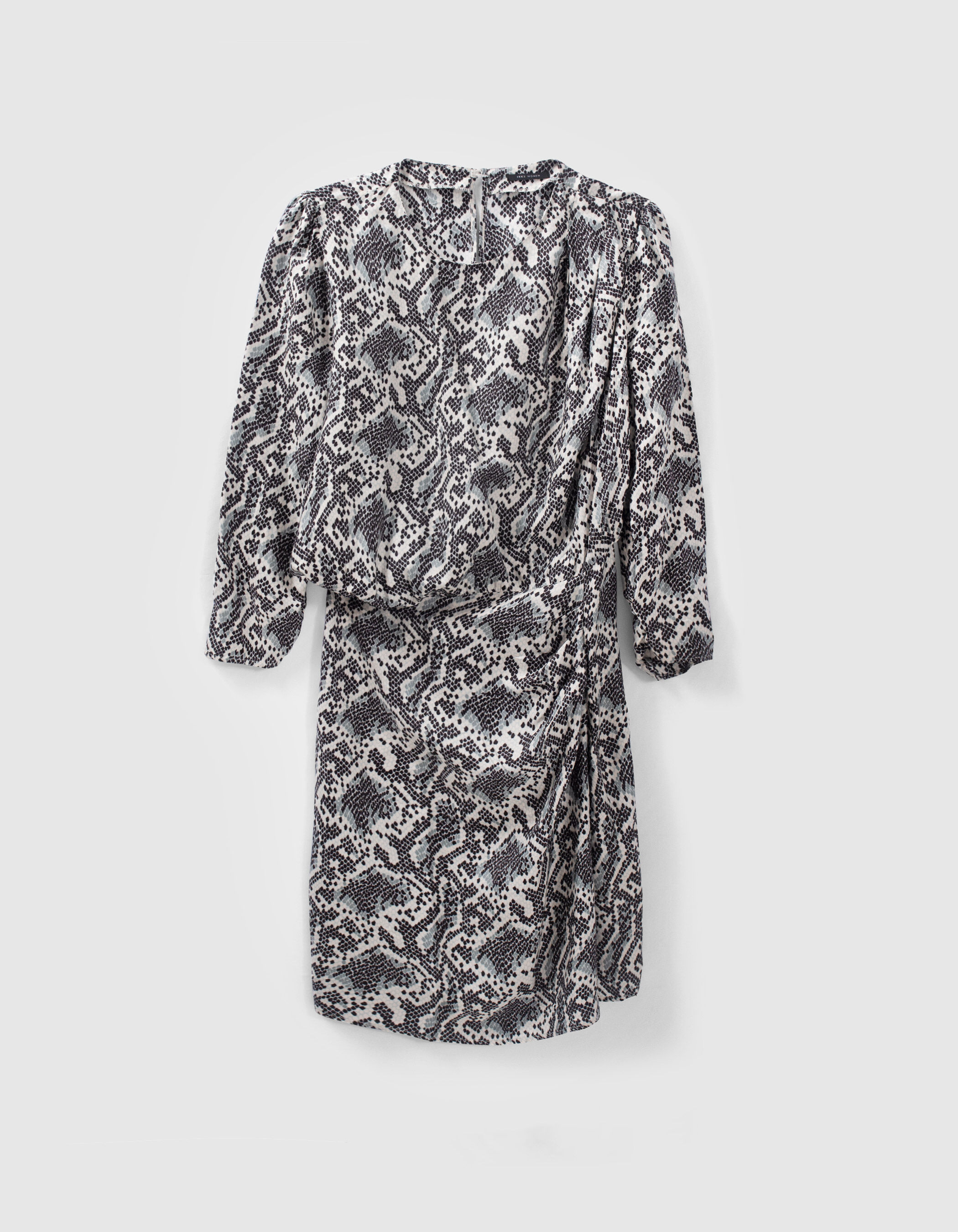 Women s off white satin dress with graphic python print IKKS