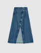 Jupe en jean bleu fendue taille haute asym&eacute;trique Femme-6