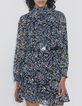 Women’s blue flower print dotted Swiss voile short dress-1