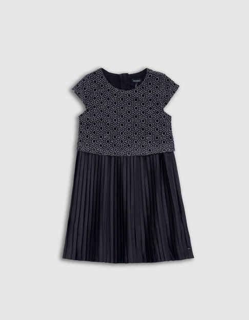 Vestido negro plisado top encaje trampantojo niña - IKKS