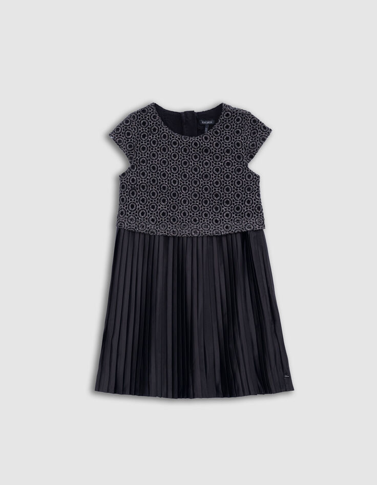 Vestido negro plisado top encaje trampantojo niña-2