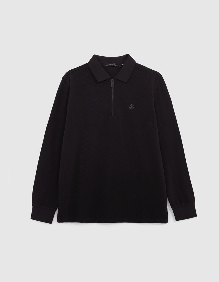 Boy's black organic cotton checkerboard polo shirt-1 Boy's black organic cotton checkerboard polo shirt-1