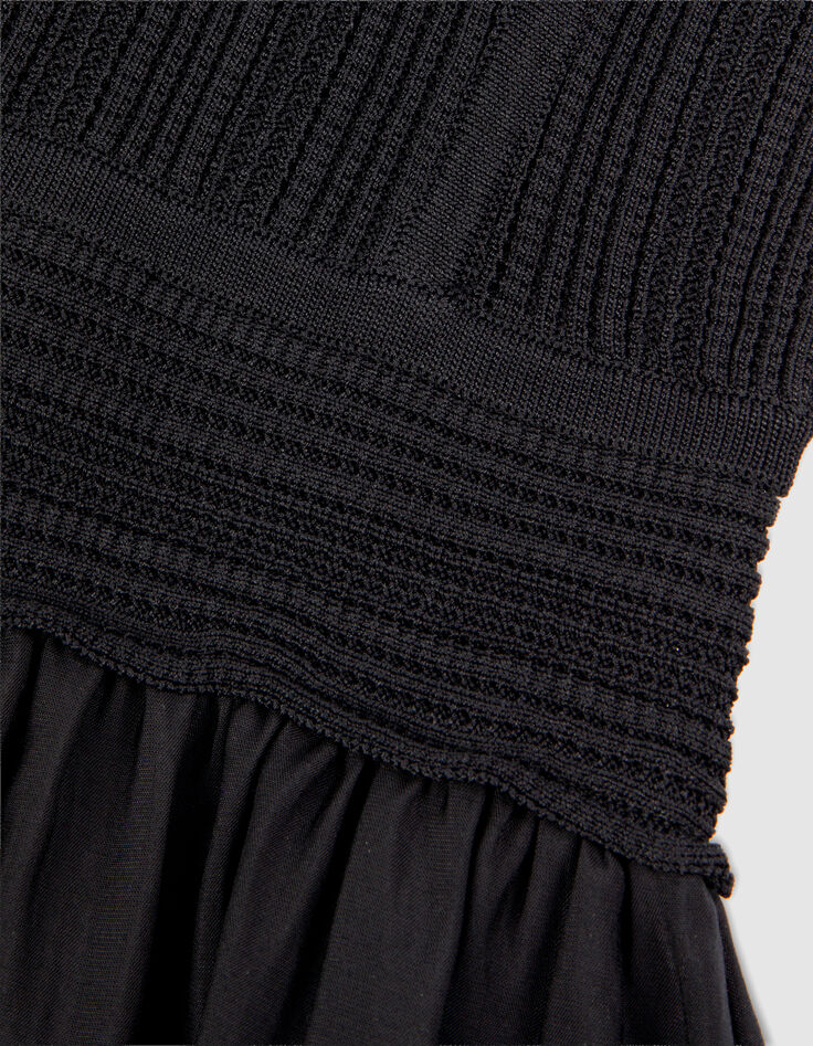 Women's black bi-material maxi dress-8