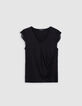 Tee-shirt noir manches dentelle festonnée Femme-5