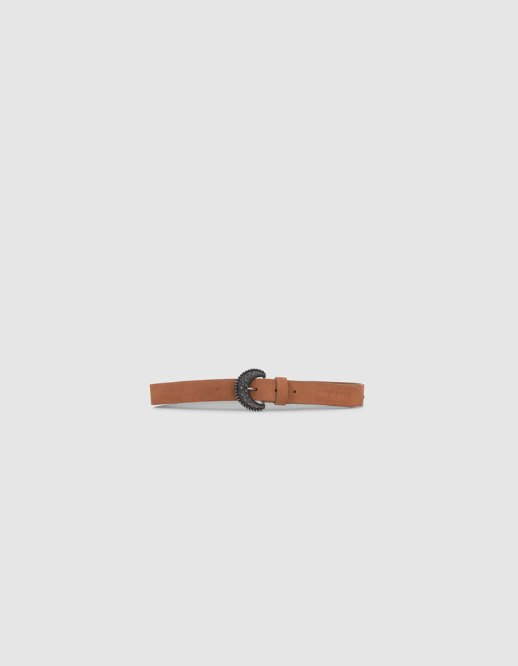 Ceinture camel cuir velours boucle fantaisie fille-2