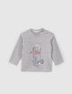 Baby boys’ grey T-shirt with lenticular skateboard image-1