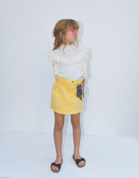 Girls' yellow denim skirt with rock jungle print scarf - IKKS