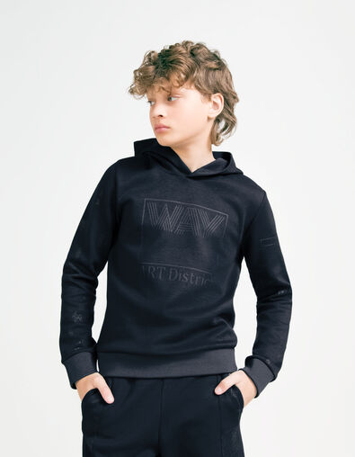 Boy’s navy print hoodie with tone-on-tone Arty print - IKKS