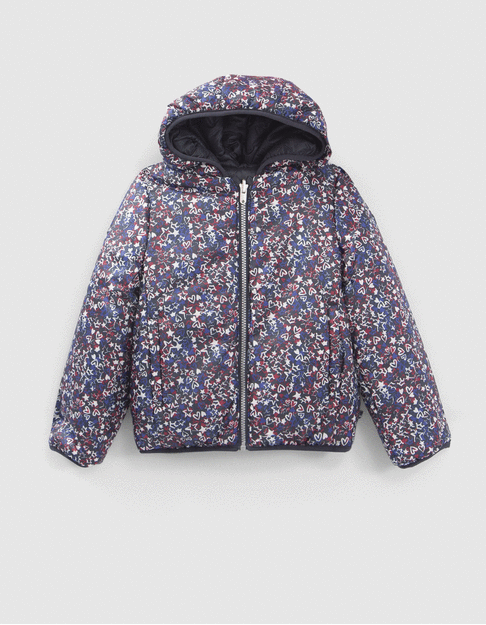 Girls' navy reversible printed/embroidered padded jacket