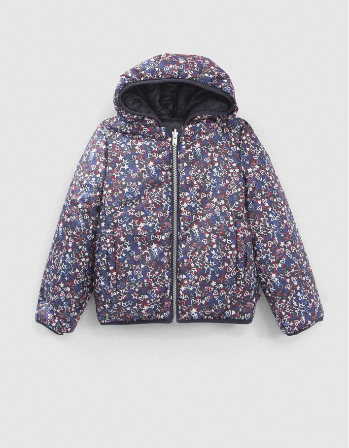 Girls' navy reversible printed/embroidered padded jacket-2