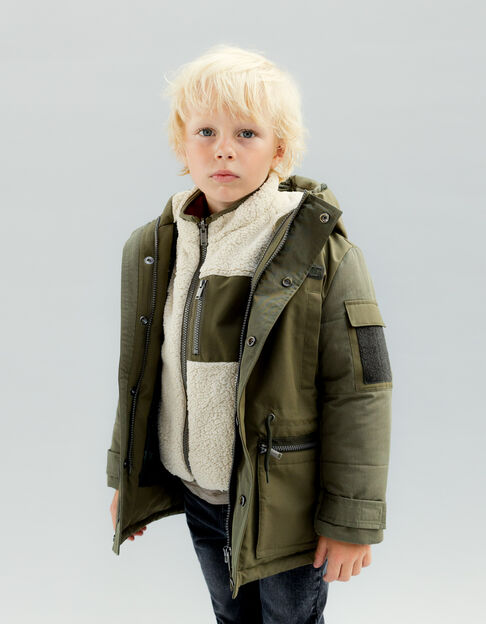 Parka caqui 3 en 1 y plumas reversible niño
