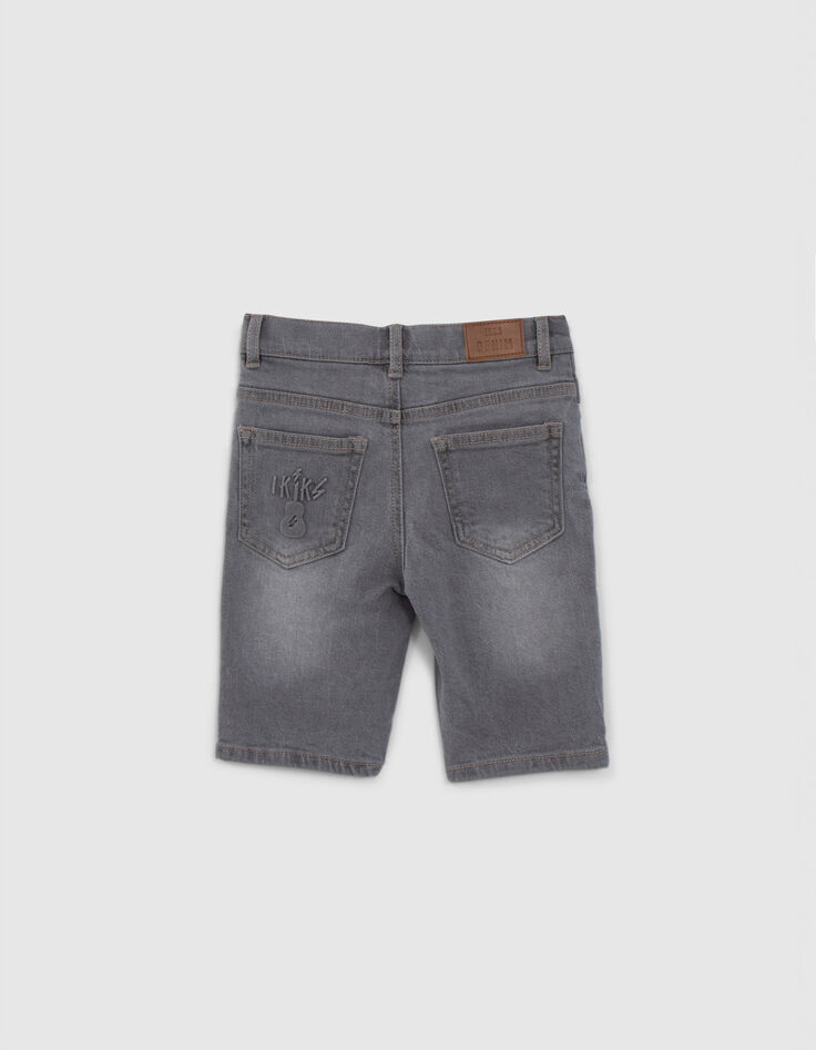 Boys' grey denim embossed back Waterless Bermuda shorts-4