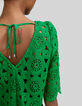 Blouse verte dentelle macramé Femme-7