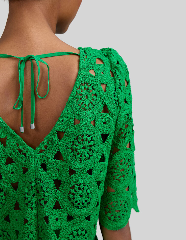 Blouse verte dentelle macramé Femme-7