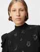 Blouse manche longue noire motif léopard brodé sequins Femme-6