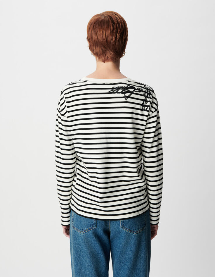 Mujer camiseta marineras de algod&oacute;n org&aacute;nico con bordado en el hombro-3