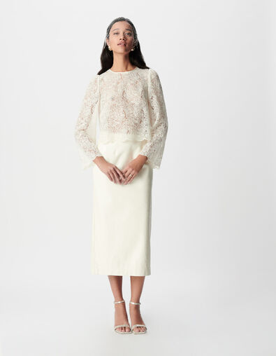 Mujer blusa corta de puntilla blanca - IKKS