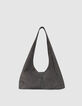 Sac Hobo gris cuir velours souple Femme-3
