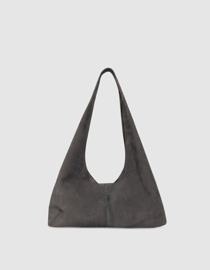Sac Hobo gris cuir velours souple Femme-3