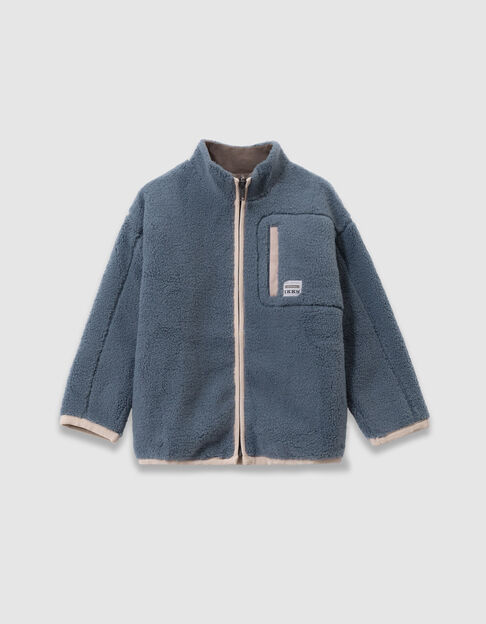 Boys’ blue sherpa and khaki reversible cardigan - IKKS